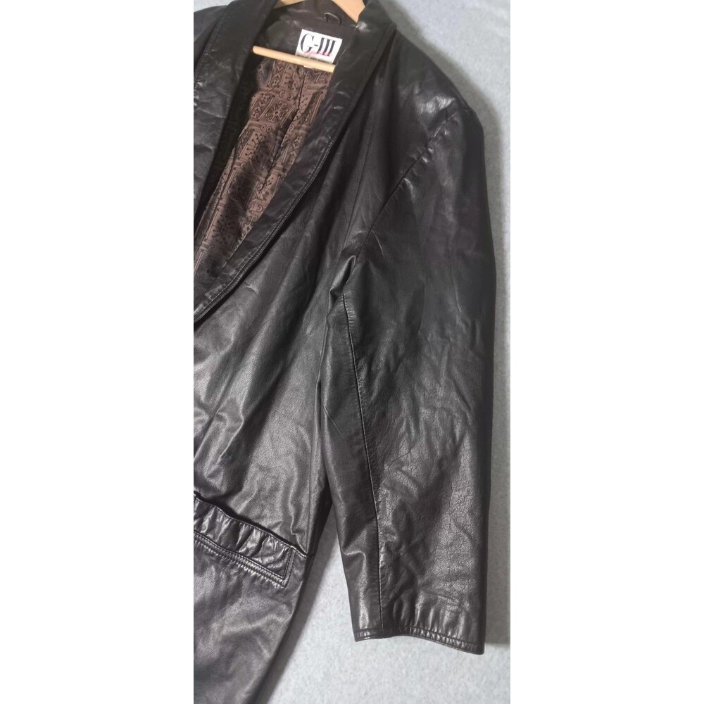 VTG G III Double Breasted Full Length Leather Trench Coat L Black Matrix Grunge - Picture 6 of 15
